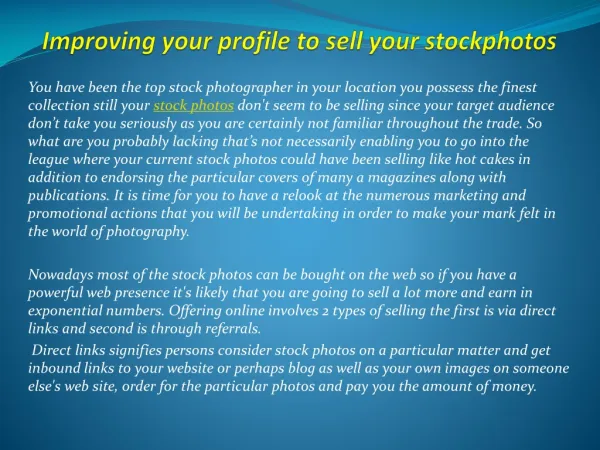 Improving your profile to sell your stockphotos