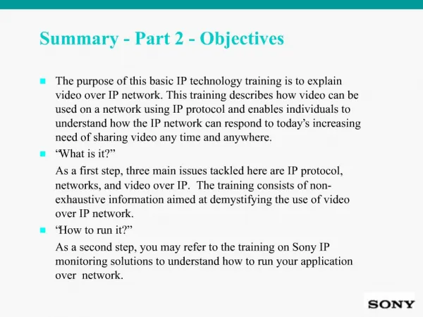 Summary - Part 2 - Objectives