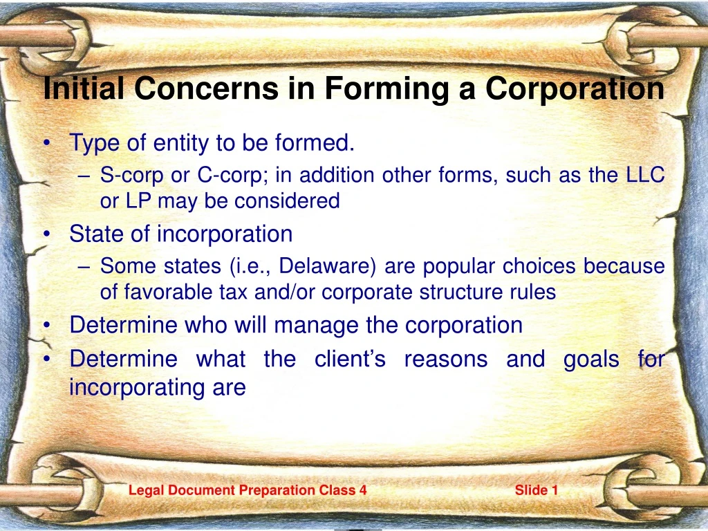 initial concerns in forming a corporation