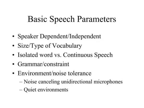 Basic Speech Parameters