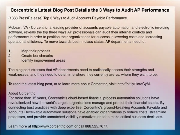Corcentric's Latest Blog Post Details the 3 Ways to Audit