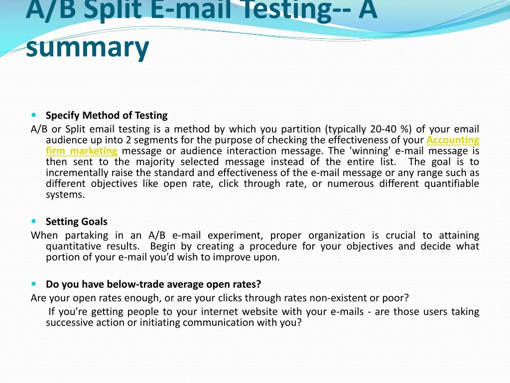 a b split e mail testing a summary