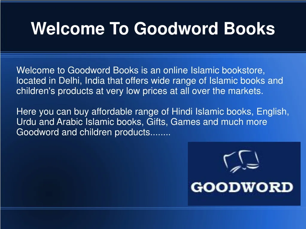 welcome to goodword books