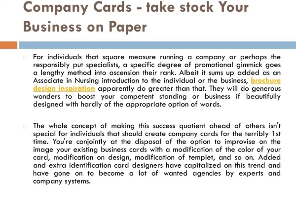 Company Cards - take stock Your Business on Paper