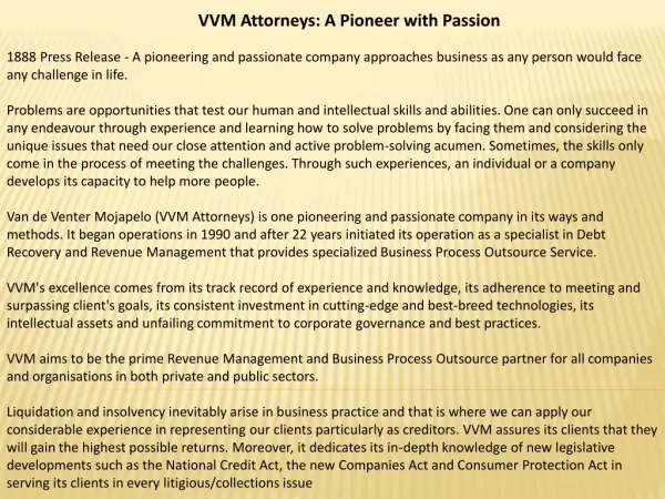 VVM Attorneys: A Pioneer with Passion