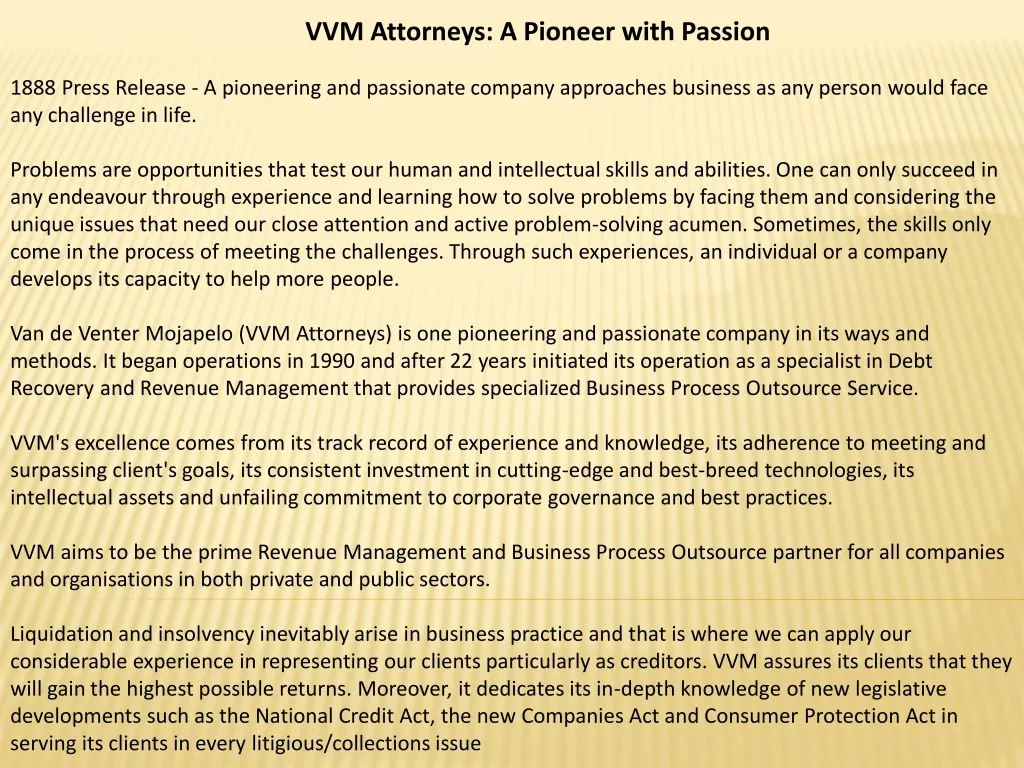 vvm attorneys a pioneer with passion