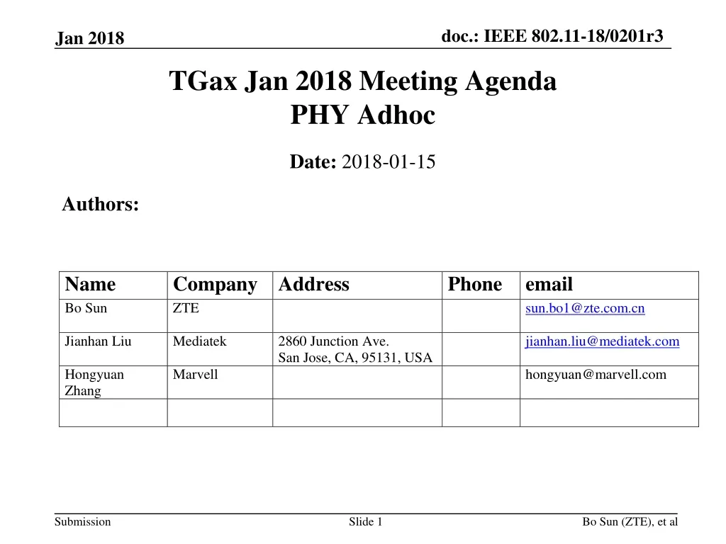 tgax jan 2018 meeting agenda phy adhoc