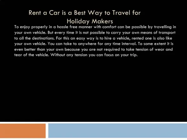 Rent a Car is a Best Way to Travel for Holiday Makers