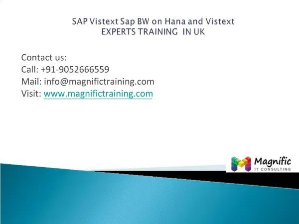 Sap Vistext/Sap BW on Hana and Vistext experts training uk