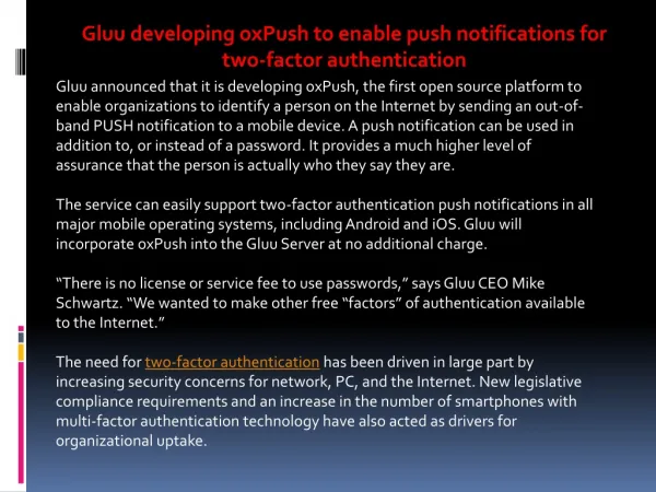 Gluu developing oxPush to enable push notifications for two-
