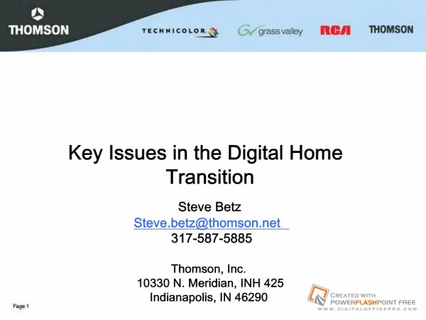 Keynote: Key Issues in the Digital Home Transition