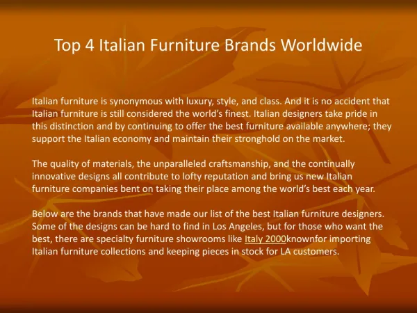 Top 4 Italian Furniture Brands Worldwide