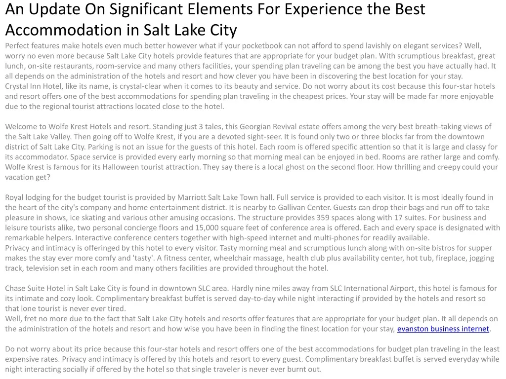 an update on significant elements for experience the best accommodation in salt lake city