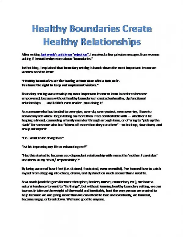 Healthy Boundaries Create Healthy Relationships