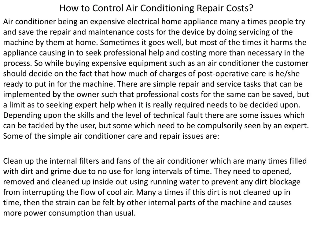 how to control air conditioning repair costs
