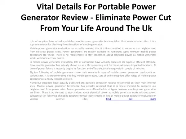 Vital Details For Portable Power Generator Review -