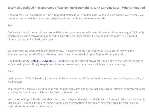 Pros and Cons of Cap 40 Pound Dumbbells With Carrying Case