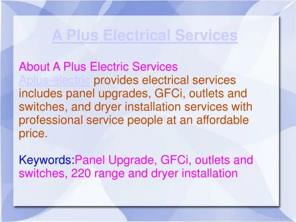 A plus electric services - GFCi, outlets and switches