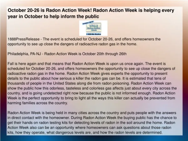 October 20-26 is Radon Action Week! Radon Action Week