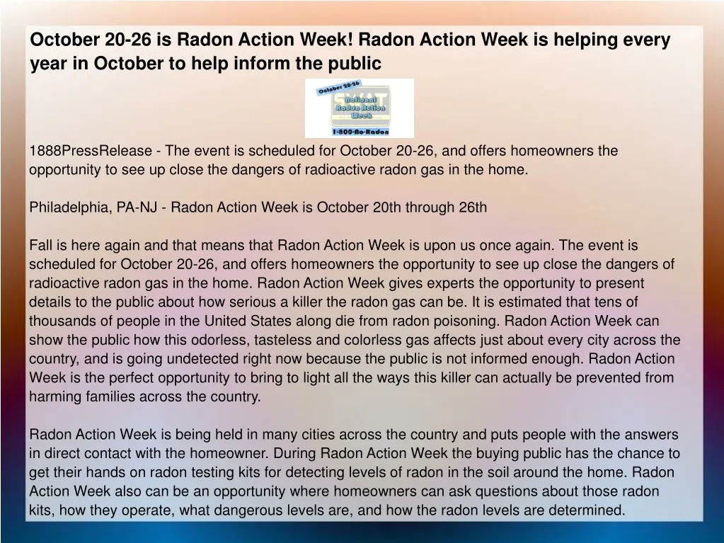 october 20 26 is radon action week radon action