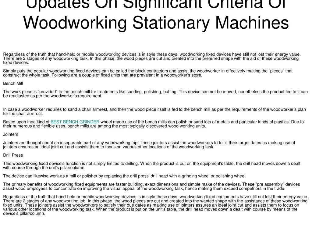 updates on significant criteria of woodworking stationary machines