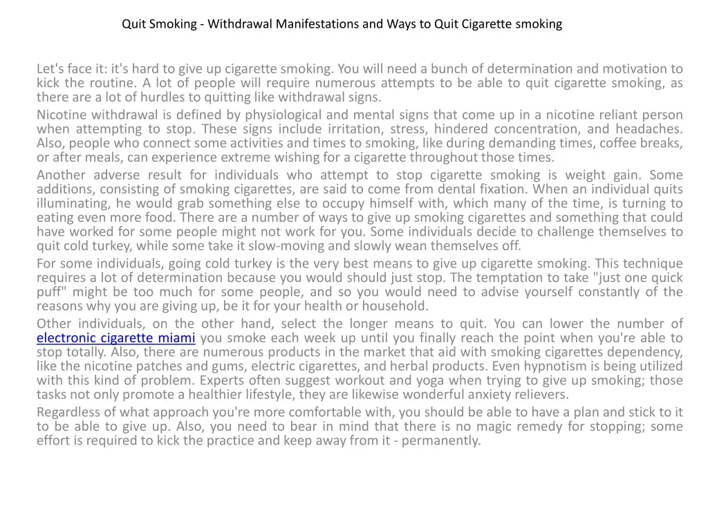 quit smoking withdrawal manifestations and ways to quit cigarette smoking