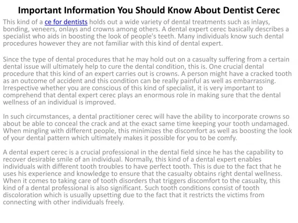 Important Information You Should Know About Dentist Cerec
