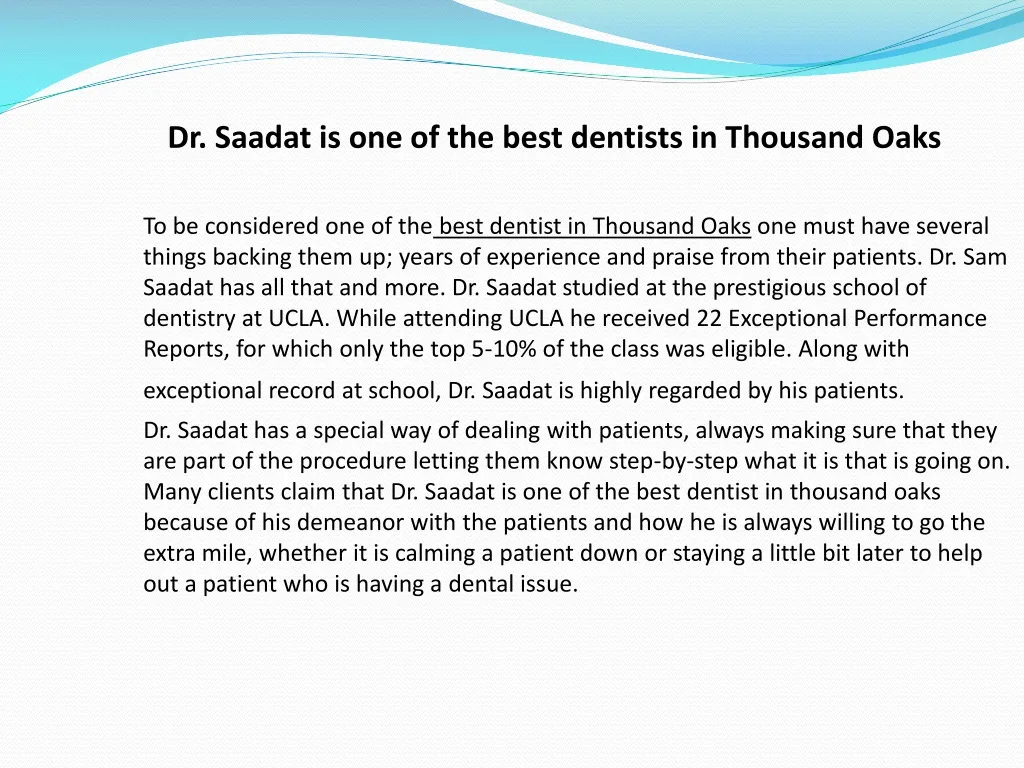 dr saadat is one of the best dentists in thousand