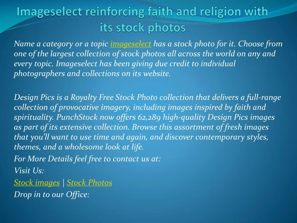 imageselect reinforcing faith and religion with its stock photos