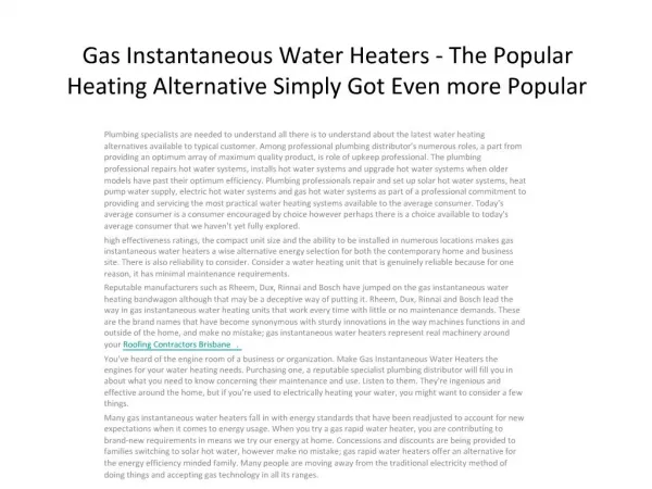 Gas Instantaneous Water Heaters - The Popular Heating
