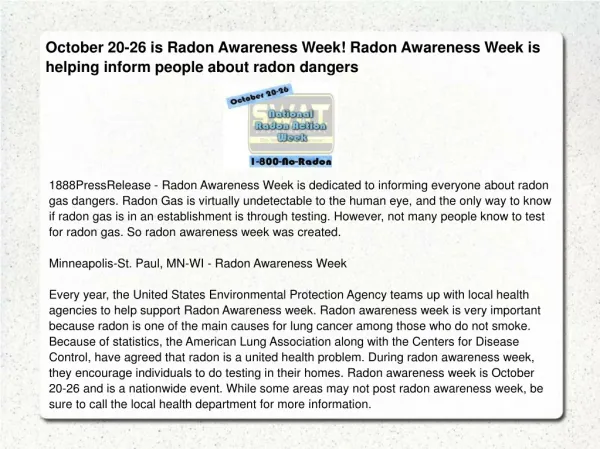 October 20-26 is Radon Awareness Week! Radon Awareness Week