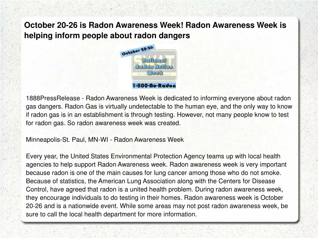 october 20 26 is radon awareness week radon