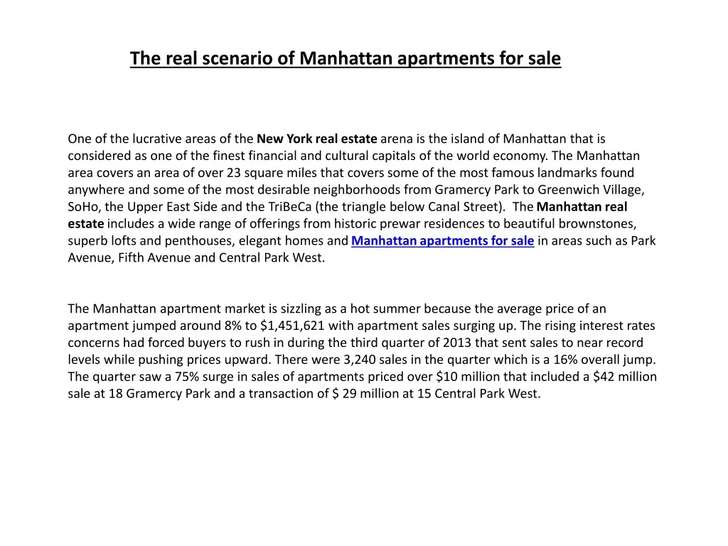 the real scenario of manhattan apartments for sale