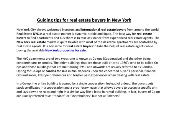 Guiding tips for real estate buyers in New York