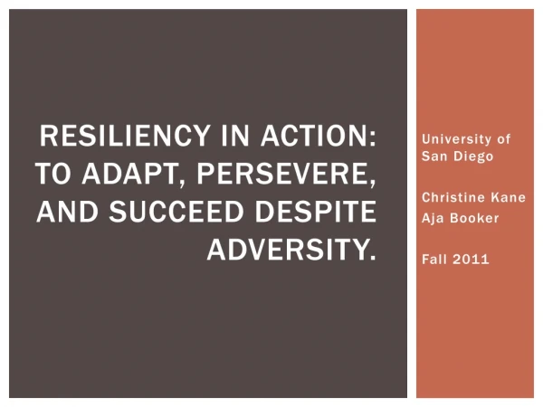 Resiliency In Action: to adapt, persevere, and succeed despite adversity.