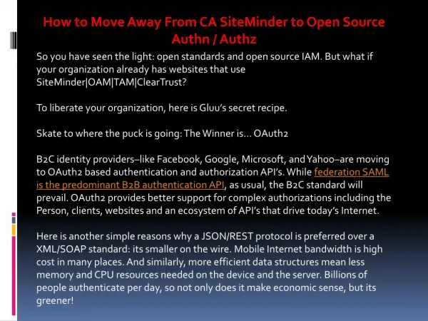How to Move Away From CA SiteMinder to Open Source Authn / A