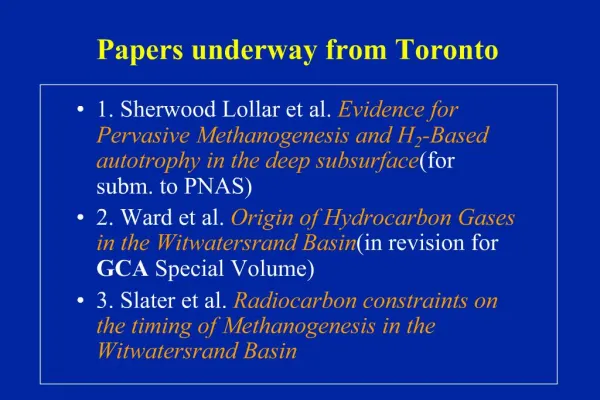 Papers underway from Toronto