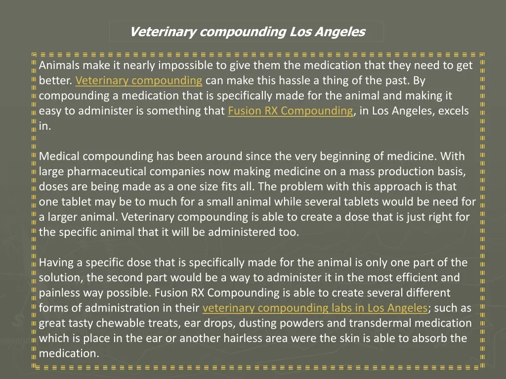 veterinary compounding los angeles