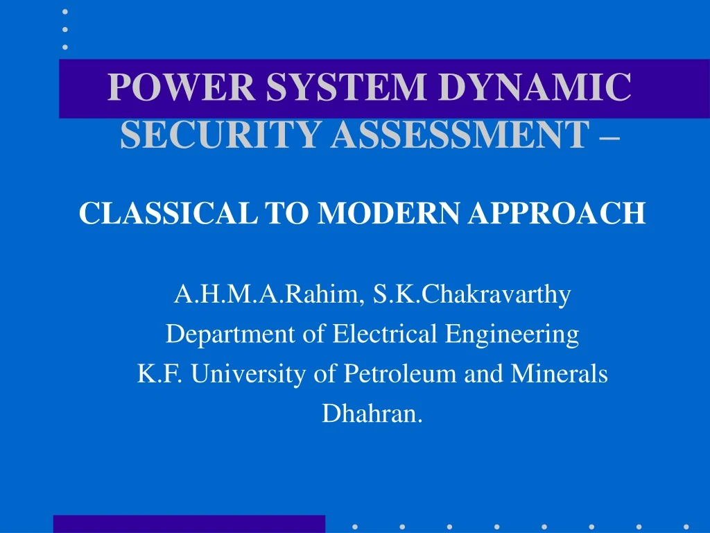 power system dynamic security assessment