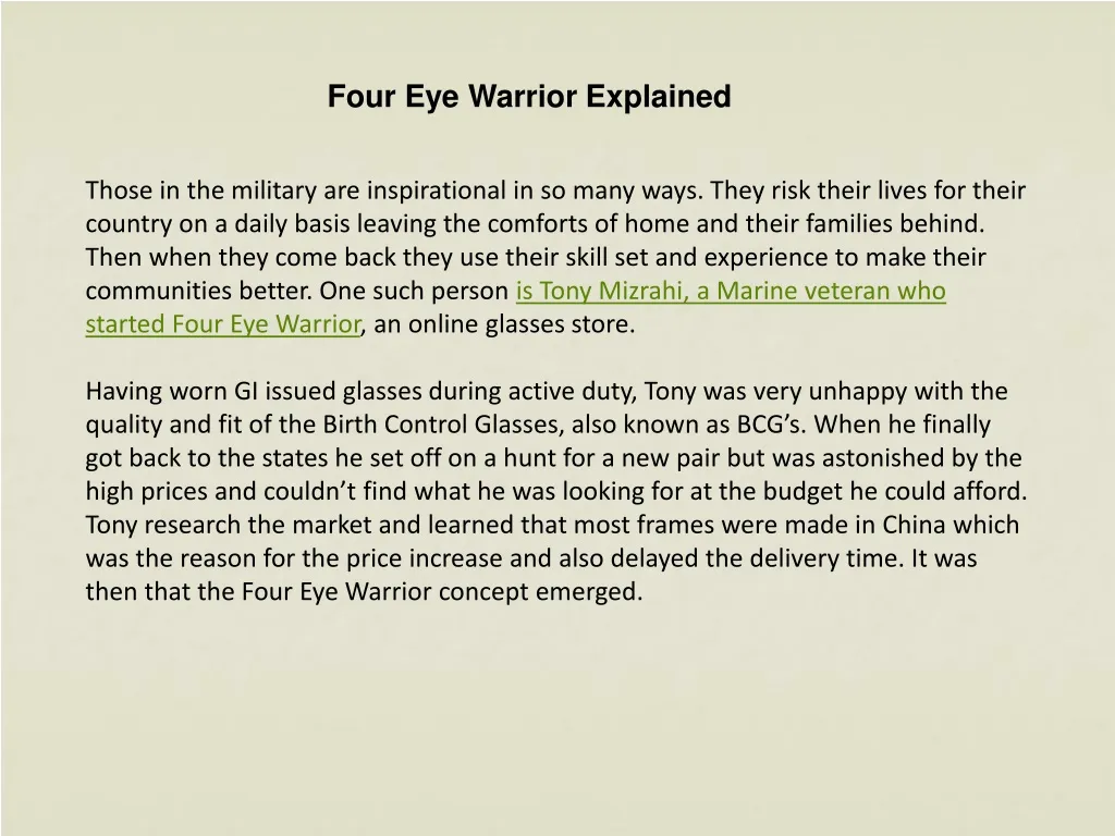 four eye warrior explained