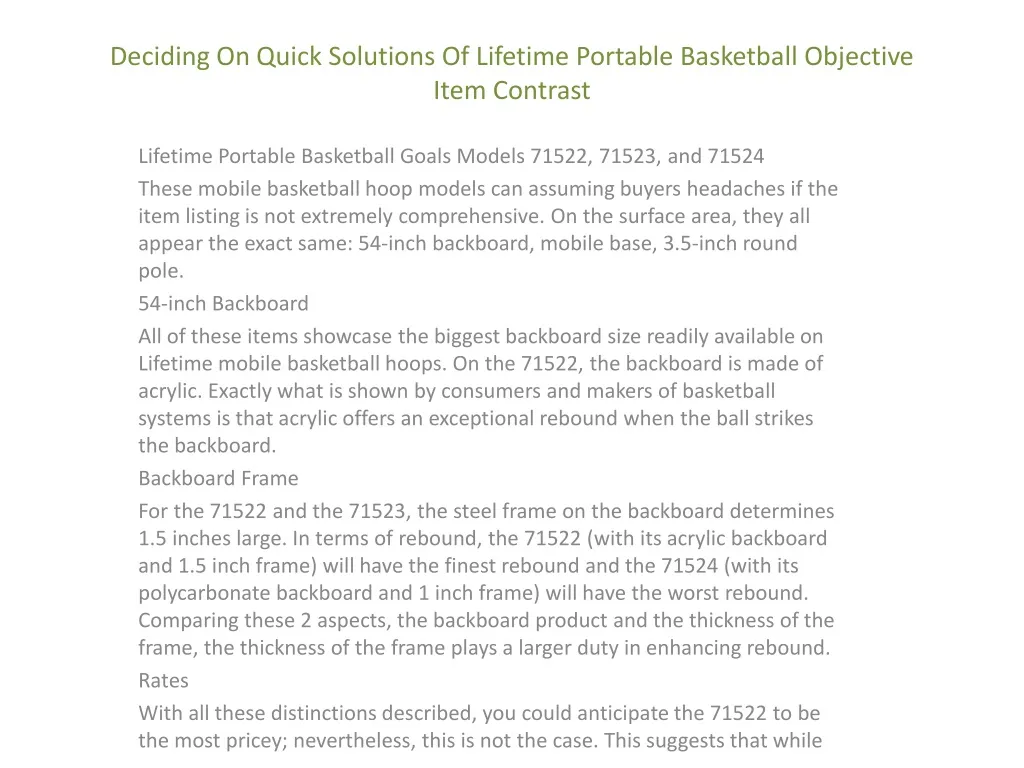 deciding on quick solutions of lifetime portable basketball objective item contrast