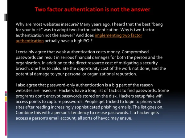 Two factor authentication is not the answer