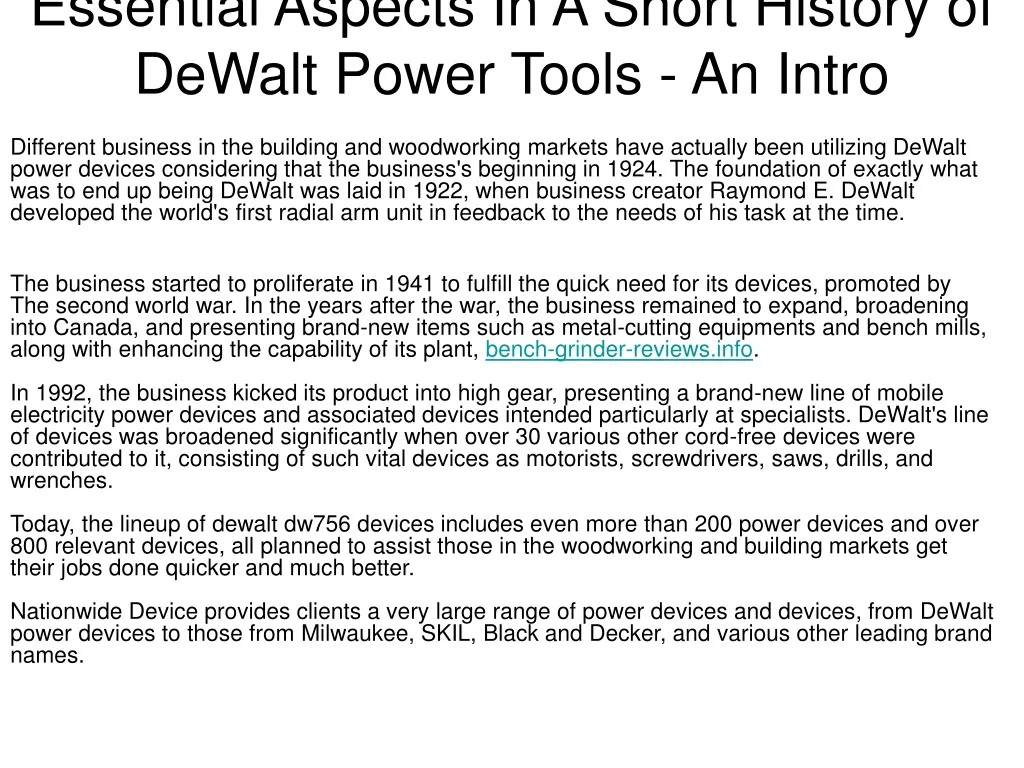 essential aspects in a short history of dewalt power tools an intro