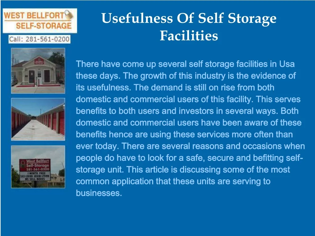 usefulness of self storage facilities
