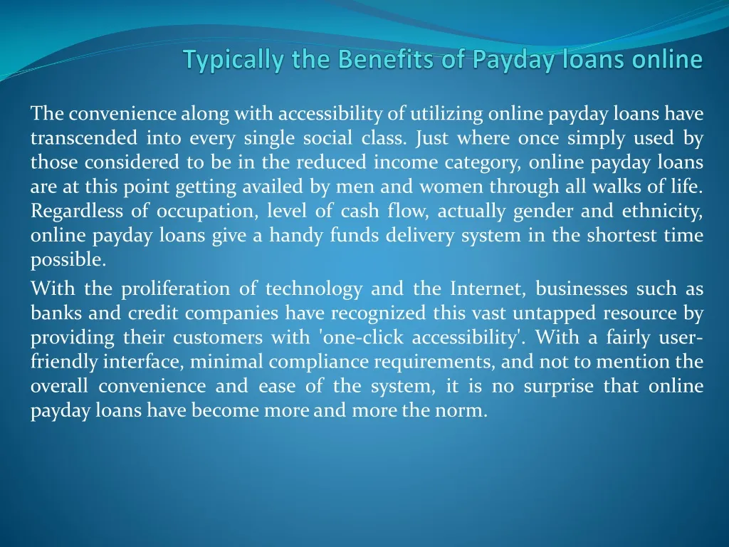 typically the benefits of payday loans online