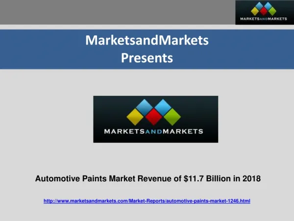 Automotive Paints Market Revenue of $11.7 Billion in 2018