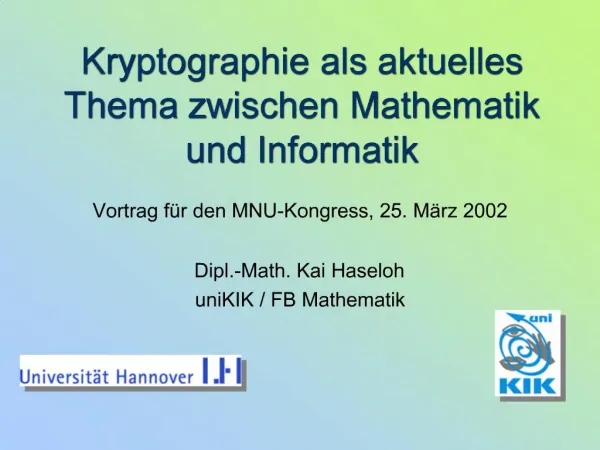 Dipl.-Math. Kai Haseloh
uniKIK / FB Mathematik