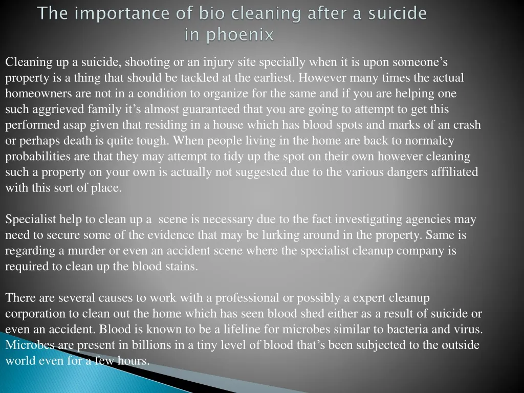 the importance of bio cleaning after a suicide in phoenix