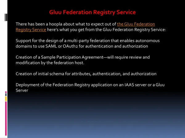 Gluu Federation Registry Service