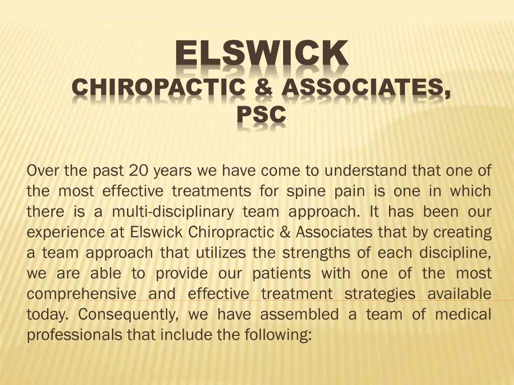 elswick chiropactic associates psc